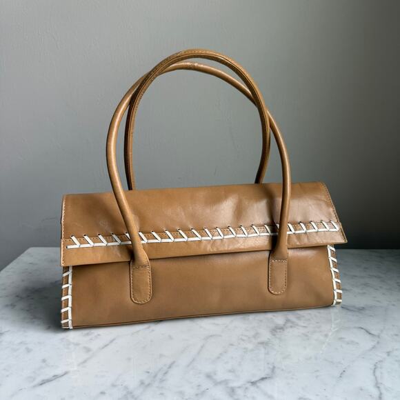 Jane Shilton Unique Rare Vintage Tan Leather Whipstitch Handbag - Picture 1 of 7